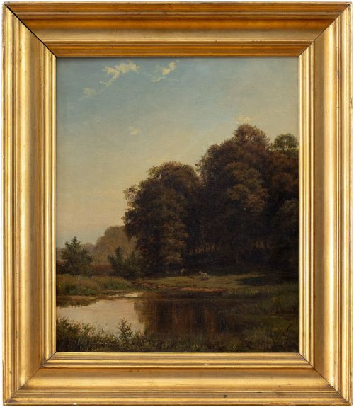 Frederik Christian Jakobsen Kiaerskou, Landscape with Deer & Pond, Antique Landscape Painting