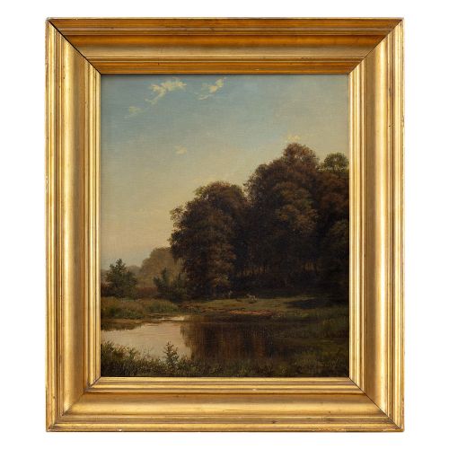 fig 1. Frederik Christian Jakobsen Kiaerskou, Landscape With Deer & Pond, Antique Landscape Painting