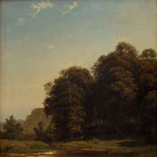 fig 2. Frederik Christian Jakobsen Kiaerskou, Landscape With Deer & Pond, Antique Landscape Painting