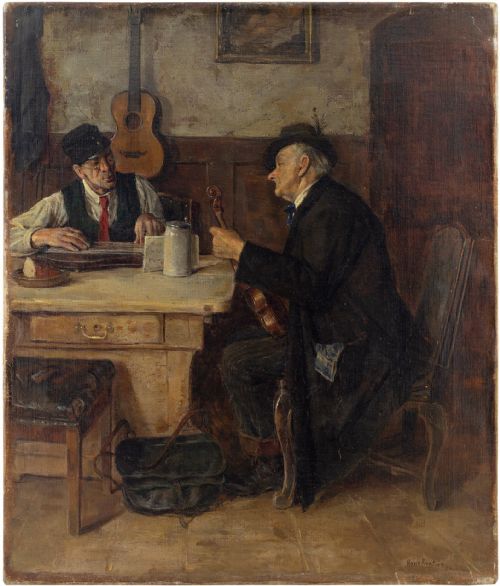 Hans Kratzer, Interior Scene with Musicians, 19th Century Antique Oil Painting