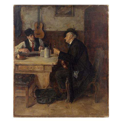 fig 2. Hans Kratzer, Interior Scene With Musicians, 19th Century Antique Oil Painting