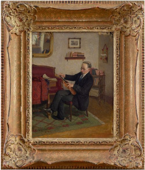 Adolf Reich, the Violinist, Early 20th Century Oil Painting, Interior Scene