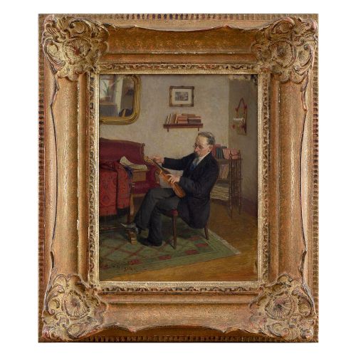 fig 1. Adolf Reich, The Violinist, Early 20th Century Oil Painting, Interior Scene