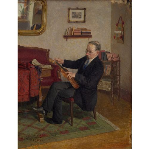 fig 2. Adolf Reich, The Violinist, Early 20th Century Oil Painting, Interior Scene