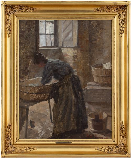 Robert Panitzsch, the Laundry Room, Early 20th-century Interior Scene, Oil Painting