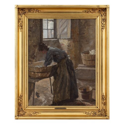 fig 2. Robert Panitzsch, The Laundry Room, Early 20th-Century Interior Scene, Oil Painting