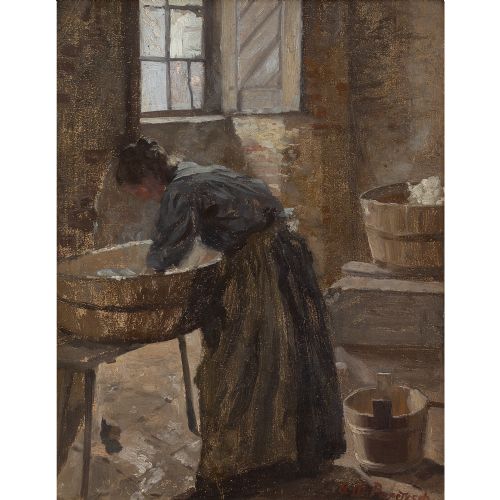 fig 3. Robert Panitzsch, The Laundry Room, Early 20th-Century Interior Scene, Oil Painting