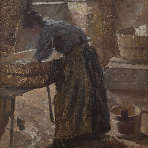 fig 4. Robert Panitzsch, The Laundry Room, Early 20th-Century Interior Scene, Oil Painting