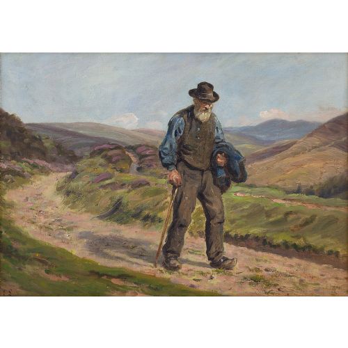 fig 1. Edvard Lehmann, Landscape With Older Gentleman, 19th Century Danish Landscape Painting