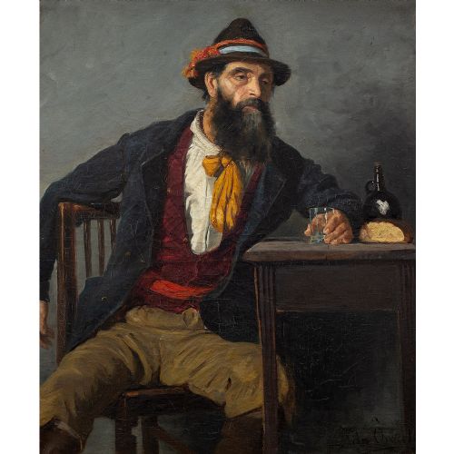 fig 1. Ida Orvall, Portrait Of A Gentleman At A Table, 19th-Century Antique Oil Painting