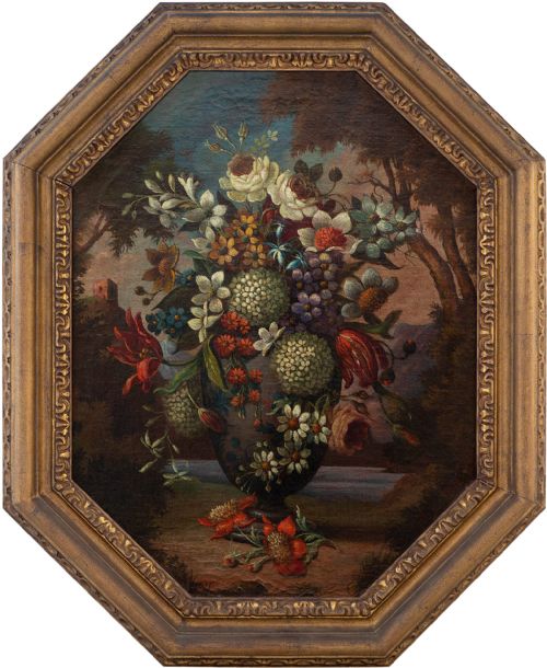 Early 18th-century Flemish School Still Life with Flowers & Vase, Oil Painting