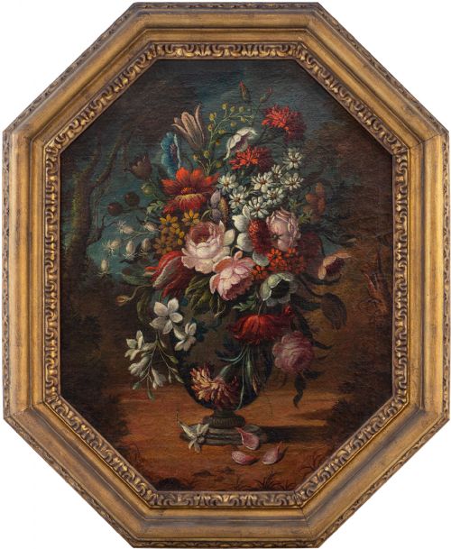 Early 18th-century Flemish School Still Life with Flowers & Vase, Oil Painting