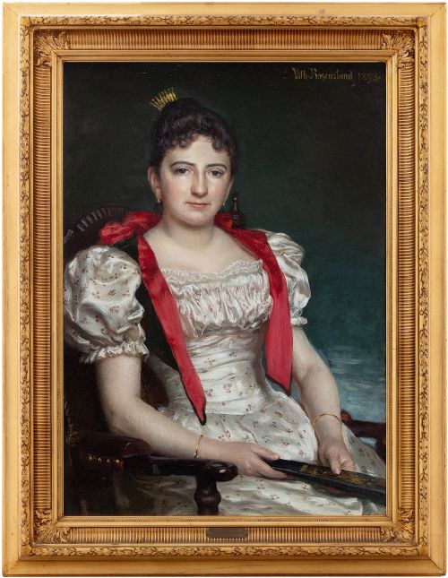 Vilhelm Jacob Rosenstand, Portrait of a Lady, 19th-century Antique Oil Painting