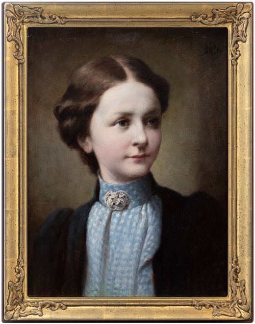 Heinrich Karl Von Pechmann, Portrait of a Young Lady, Antique Oil Painting