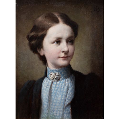 fig 1. Heinrich Karl Von Pechmann, Portrait Of A Young Lady, Antique Oil Painting