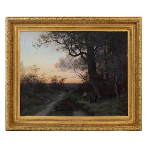 fig 1. C Rousseau, Evening Landscape With Brushwood Collectors, 19th-Century Oil Painting
