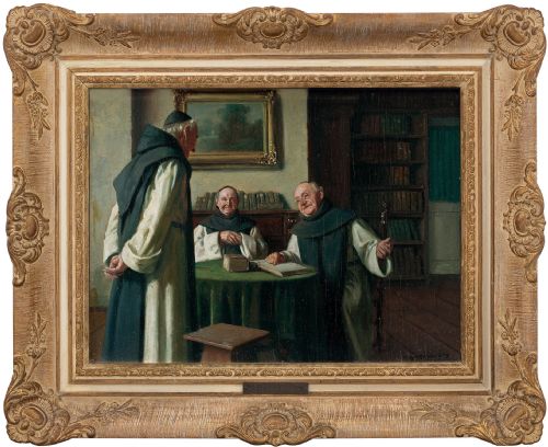 Max Barascudts, a Lively Discussion, Early 20th-century Oil Painting
