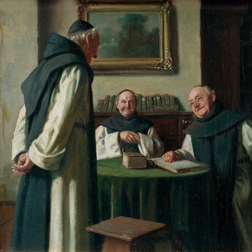 fig 2. Max Barascudts, A Lively Discussion, Early 20th-Century Oil Painting