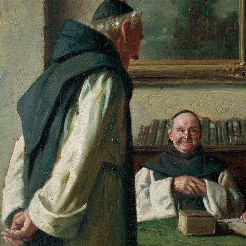 fig 4. Max Barascudts, A Lively Discussion, Early 20th-Century Oil Painting