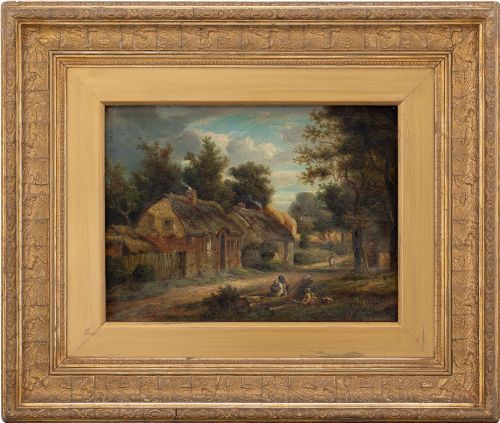 19th-century Swedish School Landscape with Cottages, Antique Oil Painting