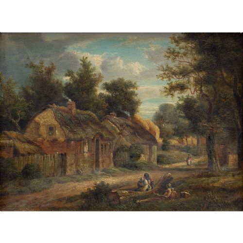 fig 1. 19th-Century Swedish School Landscape With Cottages, Antique Oil Painting