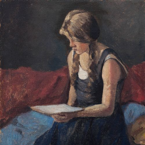 fig 2. Christian Aigens, Portrait Of A Girl Reading, Vintage Oil Painting