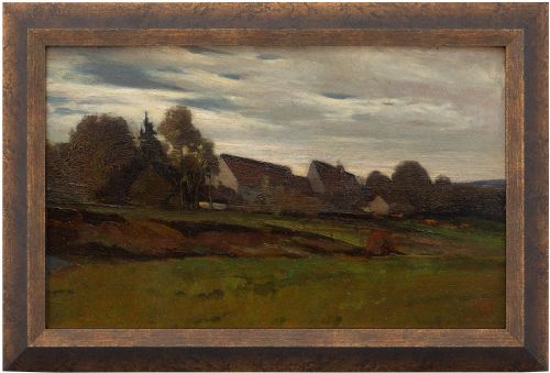 Melchior Kern, Landscape with Meadow & Buildings, 19th Century German Oil Painting