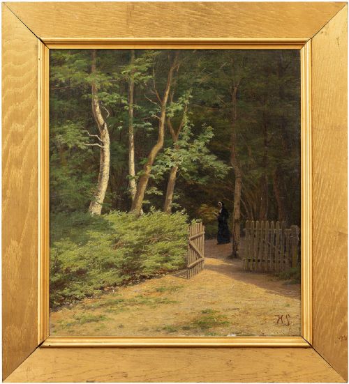 Harald Schumacher, Landscape with Forest & Nun, Antique Oil Painting