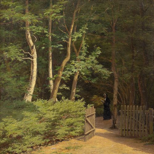 fig 2. Harald Schumacher, Landscape With Forest & Nun, Antique Oil Painting