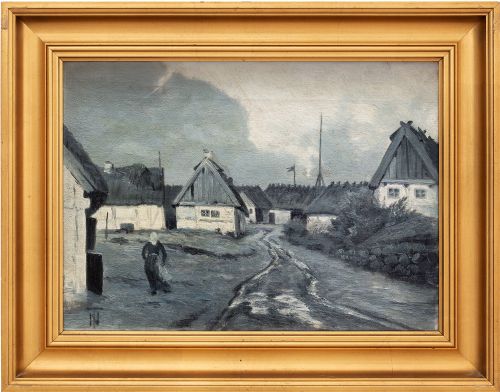 Thorvald Niss, Rural Scene (Grisaille), 19th Century Antique Oil Painting