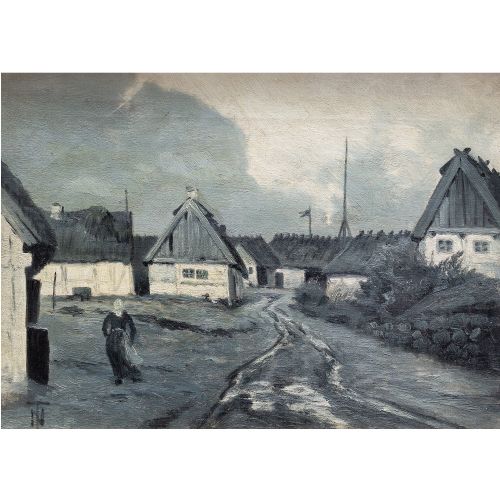 fig 1. Thorvald Niss, Rural Scene (Grisaille), 19th Century Antique Oil Painting