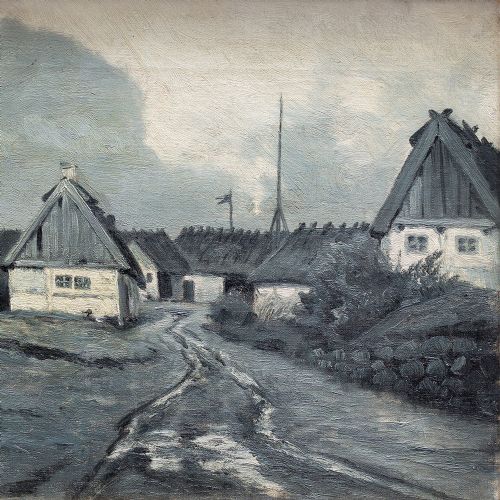 fig 2. Thorvald Niss, Rural Scene (Grisaille), 19th Century Antique Oil Painting