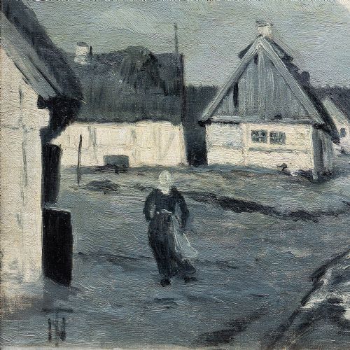 fig 4. Thorvald Niss, Rural Scene (Grisaille), 19th Century Antique Oil Painting
