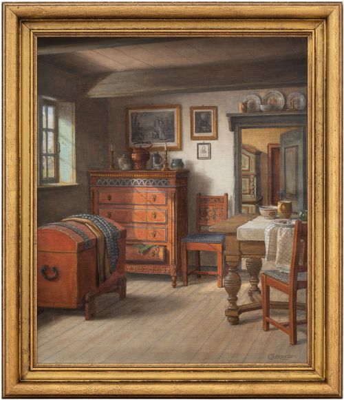 C. Sorensen, Interior Scene, Mid-20th-century Danish Oil Painting