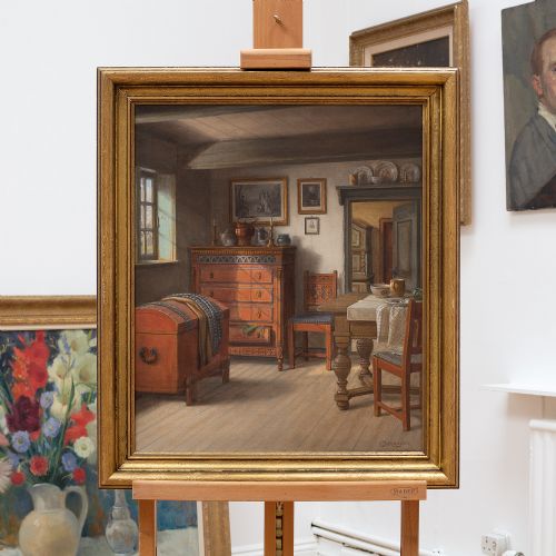 fig 1. C. Sorensen, Interior Scene, Mid-20th-Century Danish Oil Painting