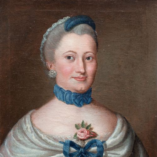 fig 2. 18th-Century French School, Portrait Of A Lady In Blue, Antique Oil Painting