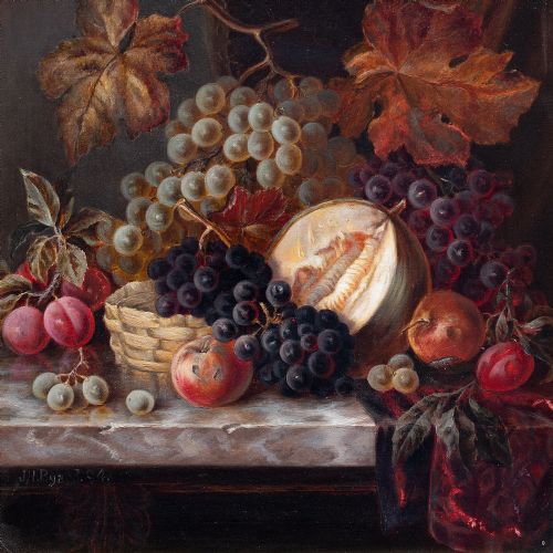 fig 1. Joseph Henry Byard, Abundant Still Life With Fruit, 19th-Century Still Life Oil Painting