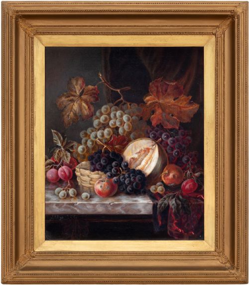 Joseph Henry Byard, Abundant Still Life with Fruit, 19th-century Still Life Oil Painting