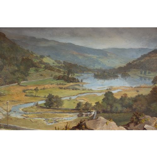 fig 1. Henry Charles Heath, Mountainous Landscape With Lake, 19th-Century Antique Oil Painting
