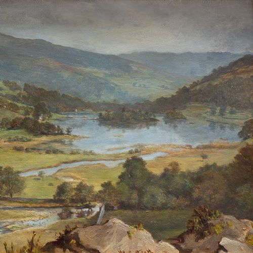 fig 2. Henry Charles Heath, Mountainous Landscape With Lake, 19th-Century Antique Oil Painting
