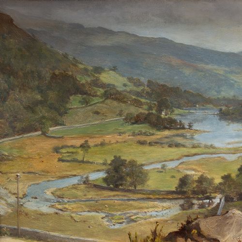 fig 3. Henry Charles Heath, Mountainous Landscape With Lake, 19th-Century Antique Oil Painting