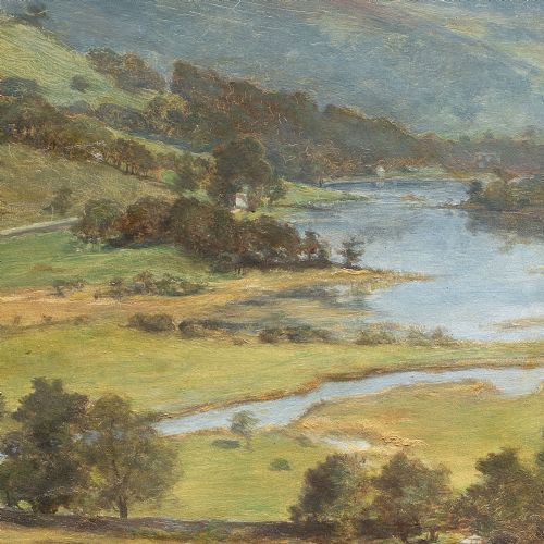 fig 4. Henry Charles Heath, Mountainous Landscape With Lake, 19th-Century Antique Oil Painting
