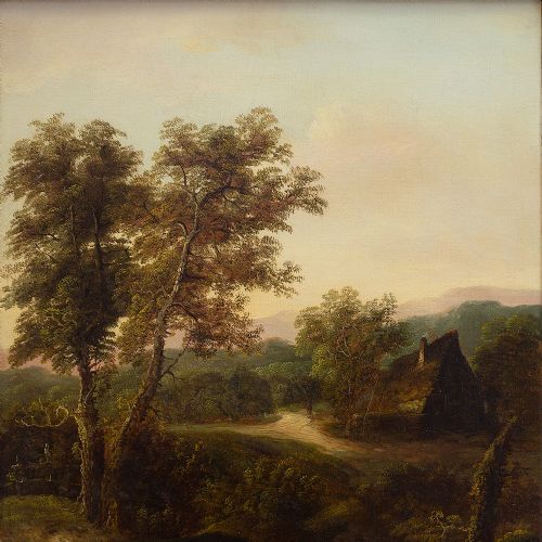 fig 2. Charles Greville Morris, Landscape With River, Cottage & Distant Hills, 19th Century Oil Painting