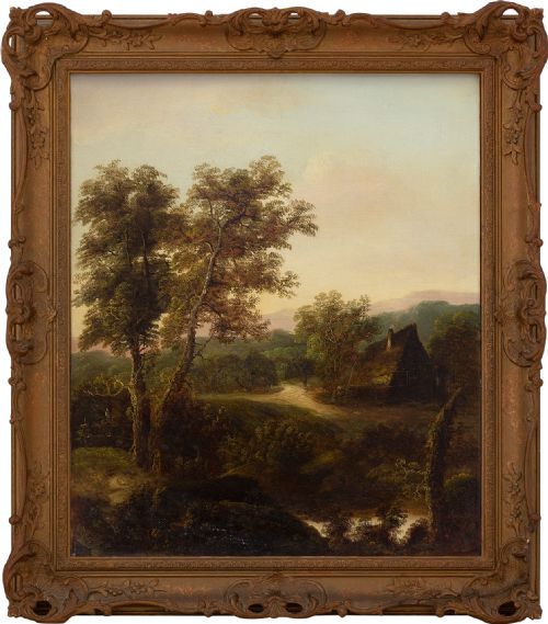 Charles Greville Morris, Landscape with River, Cottage & Distant Hills, 19th Century Oil Painting