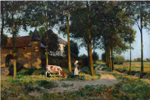 Wilhelm Fritzel, Under the Oaks, Impressionist Landscape Oil Painting