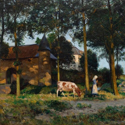 fig 1. Wilhelm Fritzel, Under The Oaks, Impressionist Landscape Oil Painting