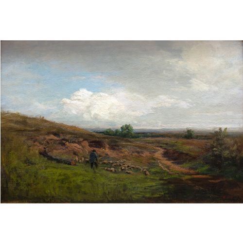 fig 1. Wilhelm Jett, Impressionist Pastoral Scene, 19th-Century Antique Landscape Painting