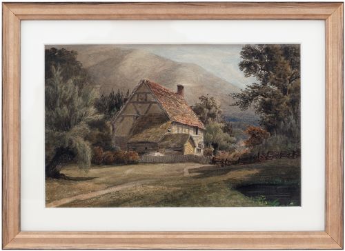 19th-century British School, Malvern Landscape with Cottage, Antique Watercolour Painting