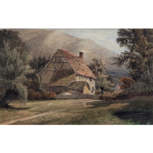 fig 1. 19th-Century British School, Malvern Landscape With Cottage, Antique Watercolour Painting