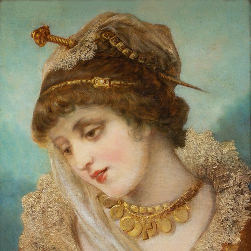 fig 2. Franz Russ The Elder, Portrait Of A Woman In Period Costume, 19th Century Antique Oil Painting